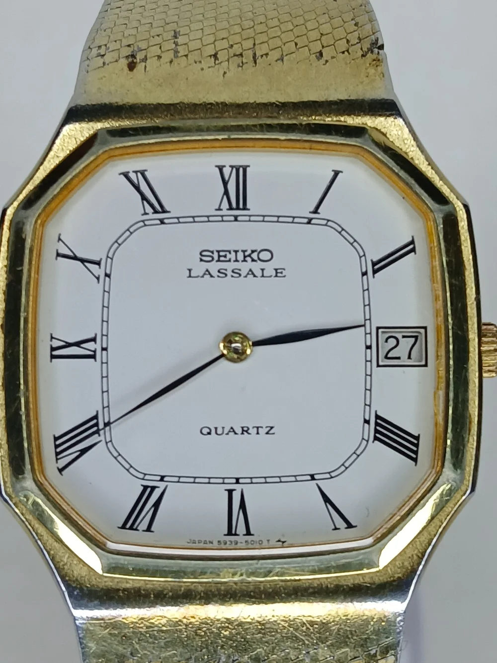 Vintage Seiko Lassale 5939-5009 Quartz Gold Tone White Dial Roman Numeral Watch